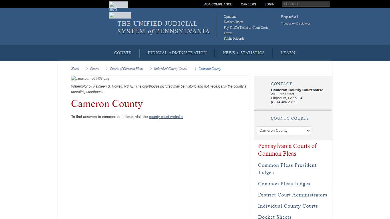 Cameron County Individual County Courts Courts of Common Pleas Courts Unified Judicial System of Pennsylvania