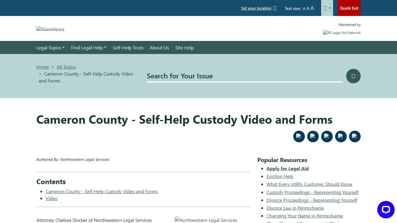 Cameron County - Self-Help Custody Video and Forms PALawHELP.org - Your Online Guide to Legal Information and Legal Services in Pennsylvania